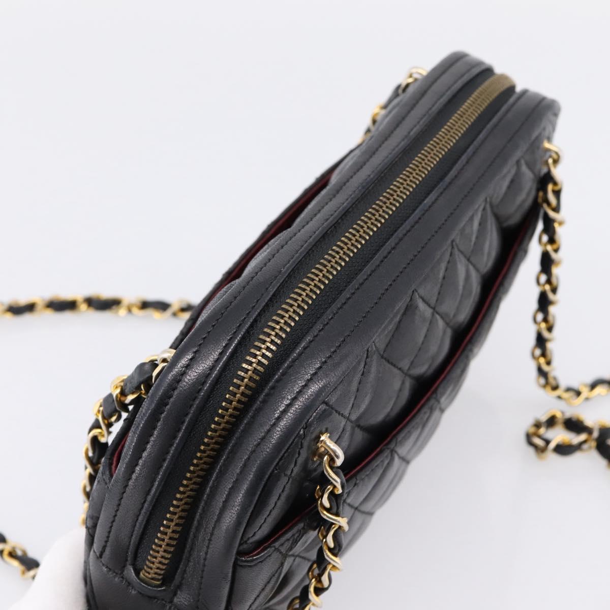CHANEL Matelasse Chain Shoulder Bag Lamb Skin Black Gold Tone CC Auth BA16161