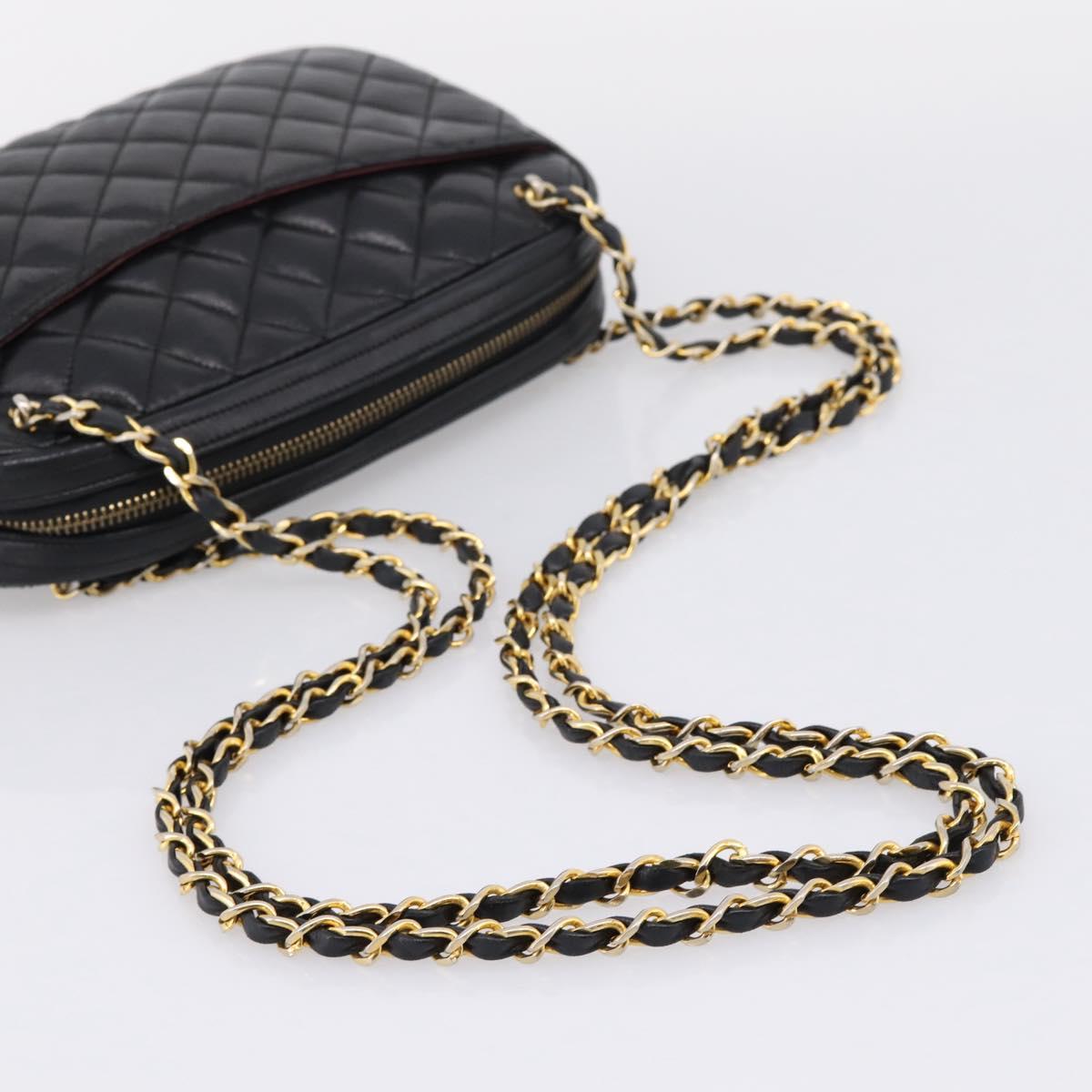 CHANEL Matelasse Chain Shoulder Bag Lamb Skin Black Gold Tone CC Auth BA16161
