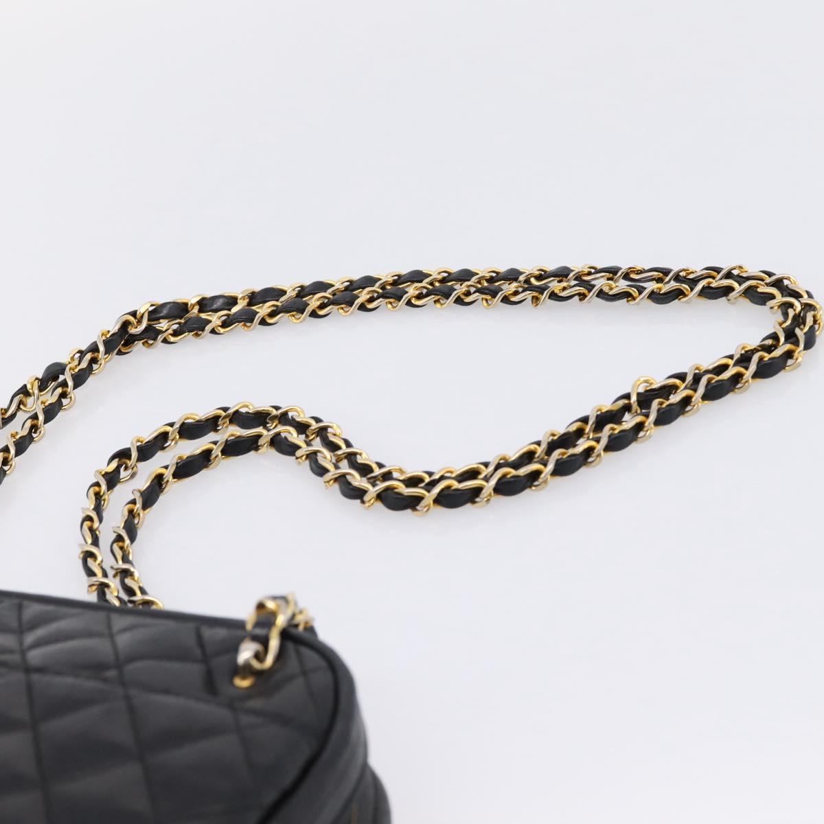 CHANEL Matelasse Chain Shoulder Bag Lamb Skin Black Gold Tone CC Auth BA16161