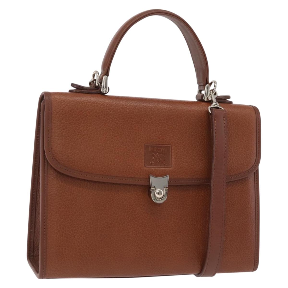 Burberrys Hand Bag Leather 2way Brown Silver Auth BA16165