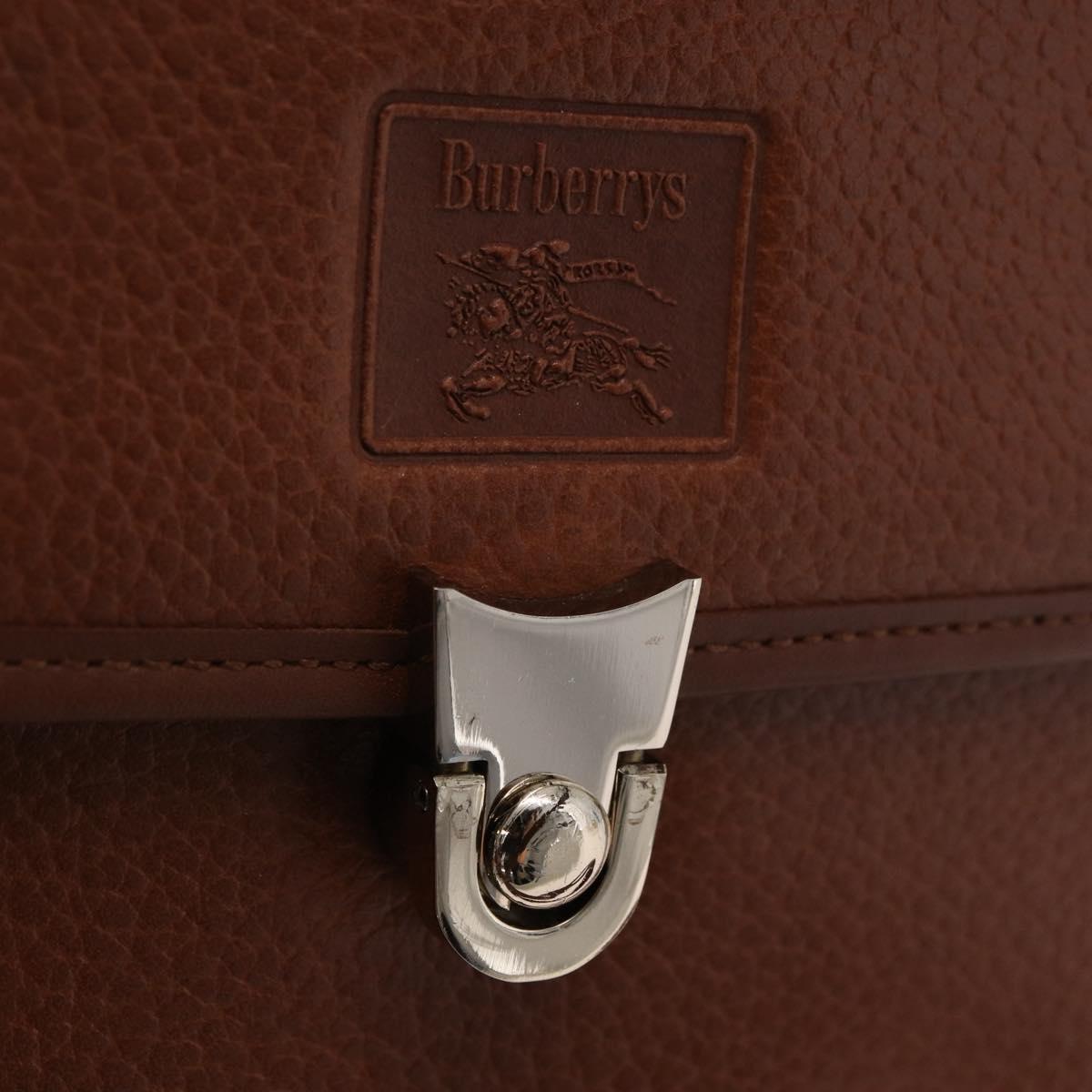 Burberrys Hand Bag Leather 2way Brown Silver Auth BA16165