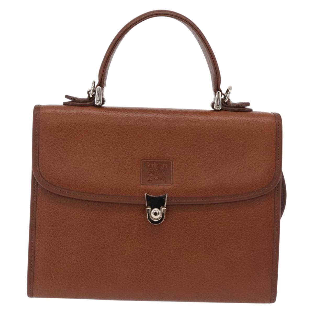 Burberrys Hand Bag Leather 2way Brown Silver Auth BA16165