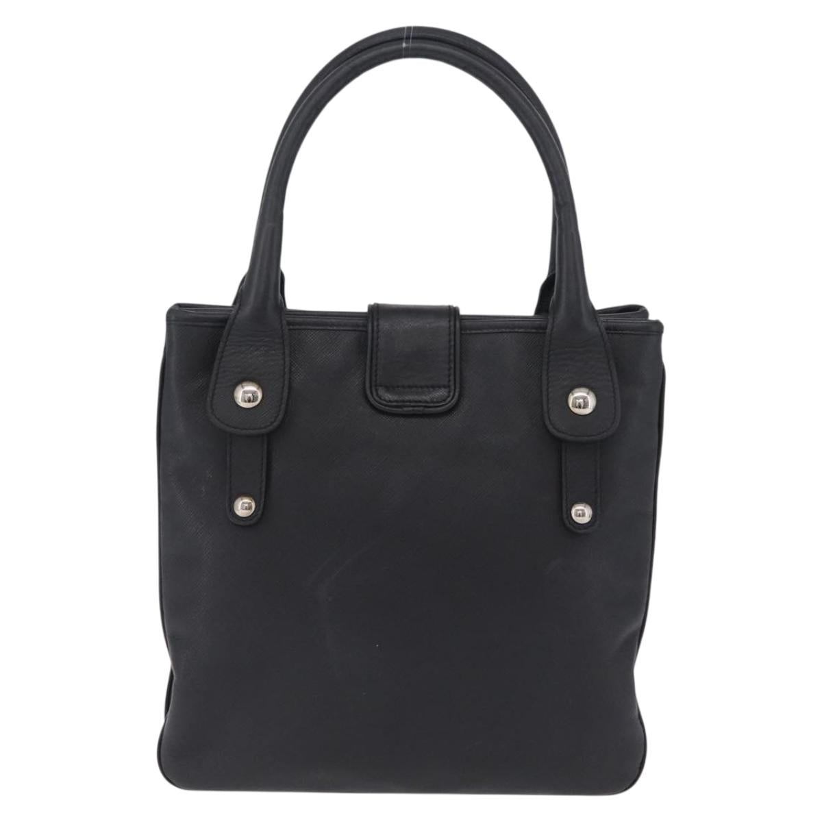 Salvatore Ferragamo Gancini Hand Bag Leather Black Silver Auth BA16166