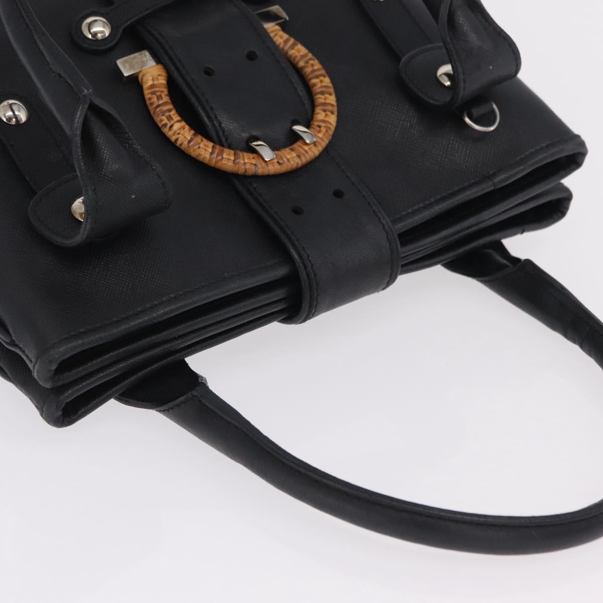 Salvatore Ferragamo Gancini Hand Bag Leather Black Silver Auth BA16166