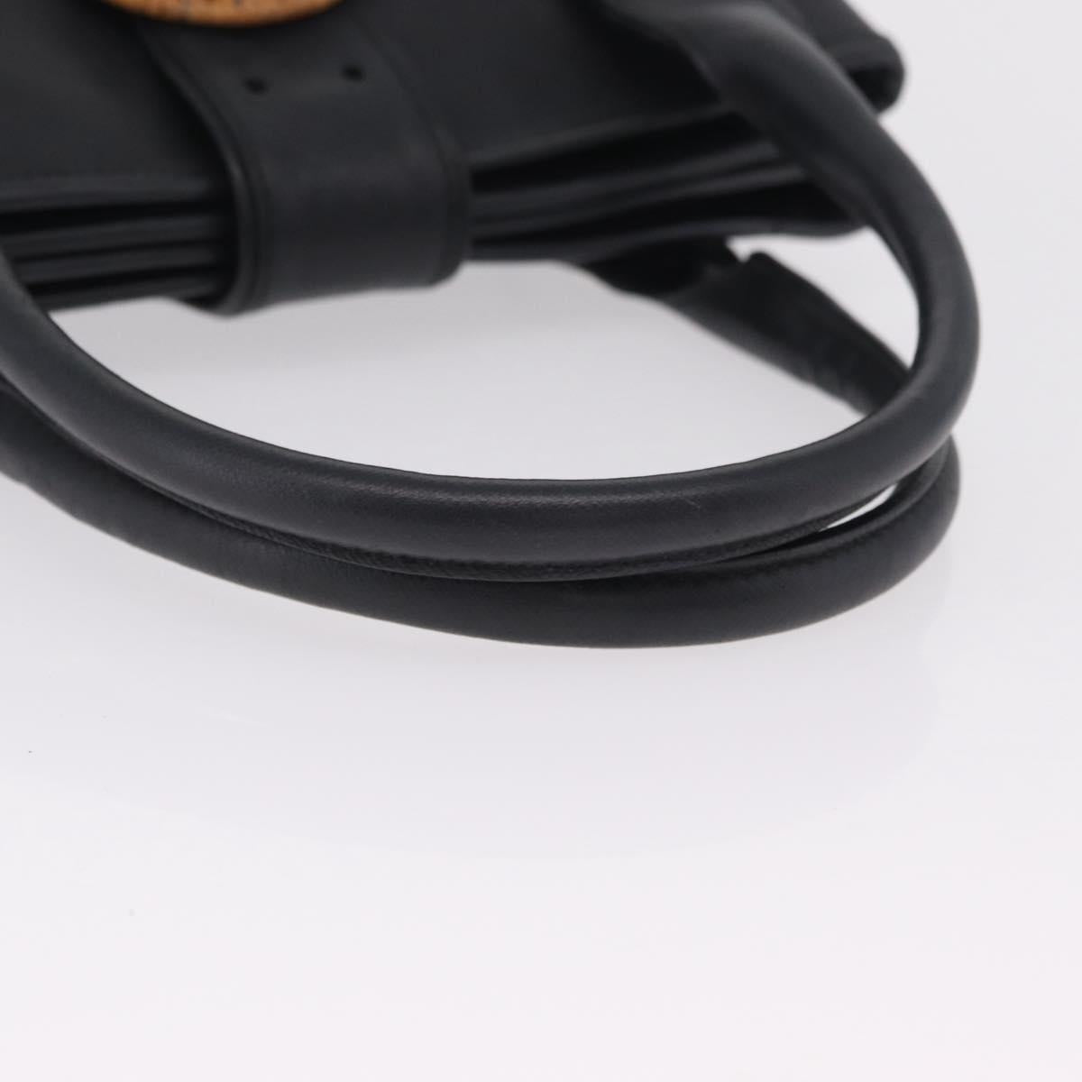 Salvatore Ferragamo Gancini Hand Bag Leather Black Silver Auth BA16166