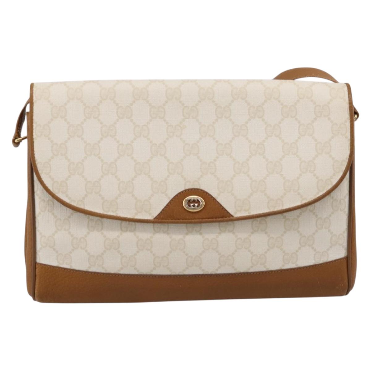 GUCCI GG Supreme Shoulder Bag PVC White Gold Tone 116 02 067 Auth BA16167