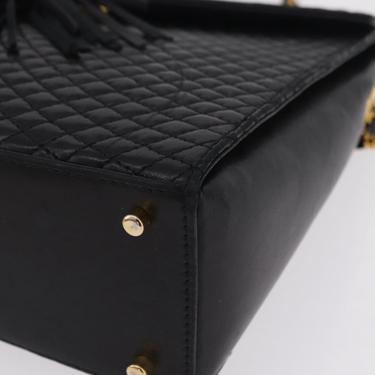 Bally Chain Shoulder Bag Leather Black Gold Tone Auth BA16168
