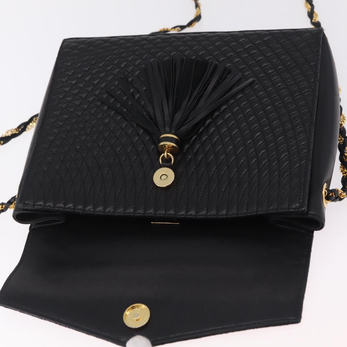 Bally Chain Shoulder Bag Leather Black Gold Tone Auth BA16168
