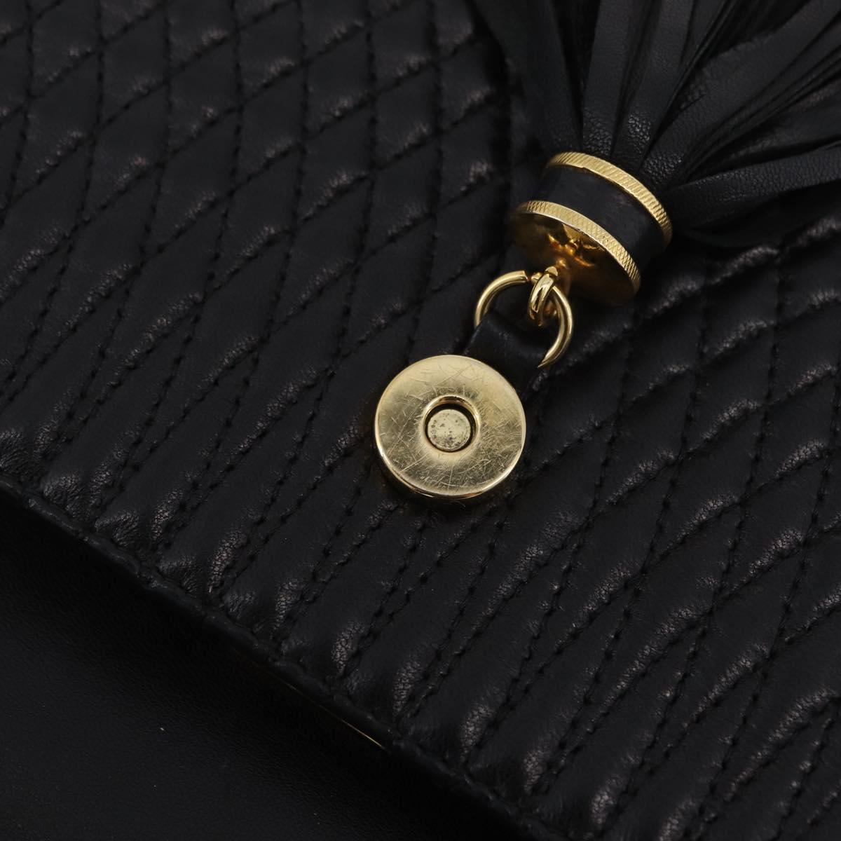 Bally Chain Shoulder Bag Leather Black Gold Tone Auth BA16168