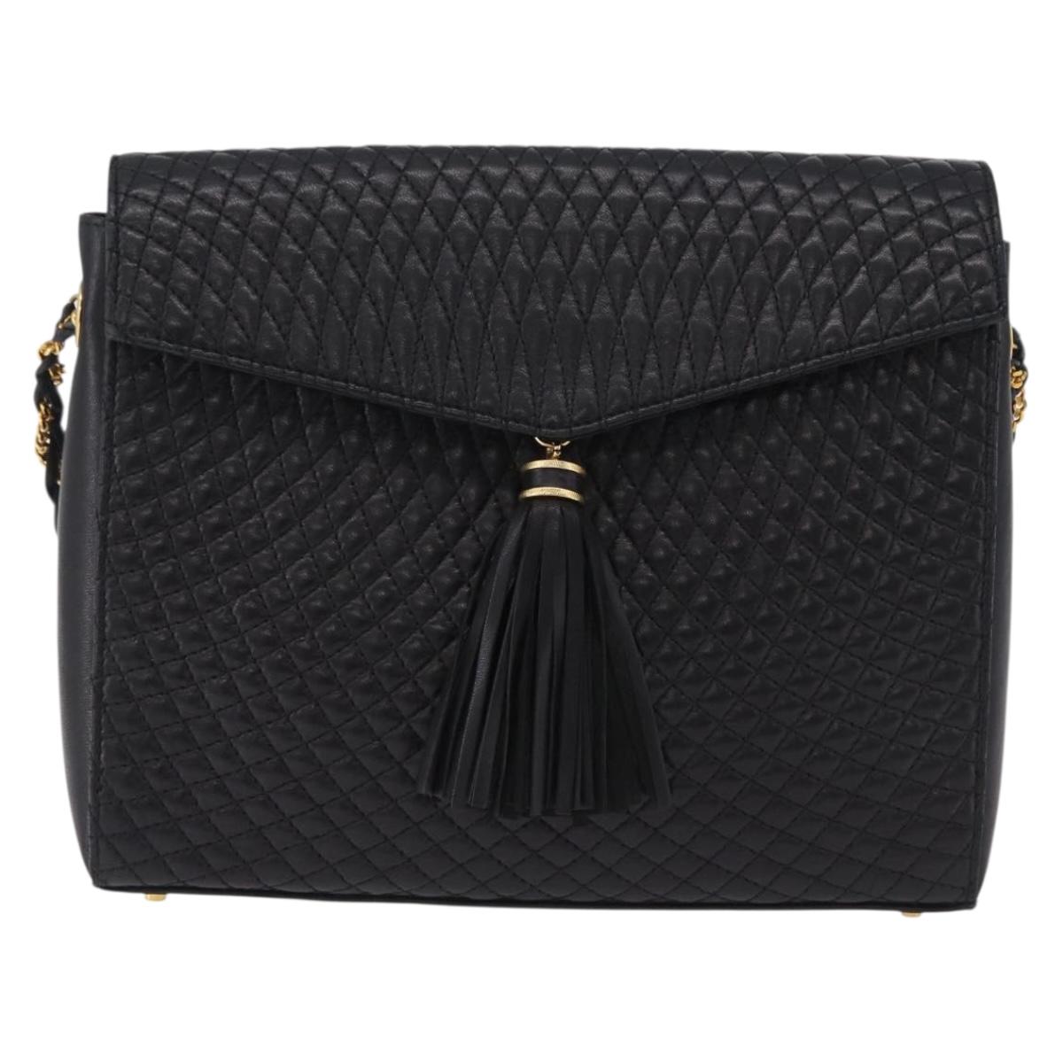 Bally Chain Shoulder Bag Leather Black Gold Tone Auth BA16168