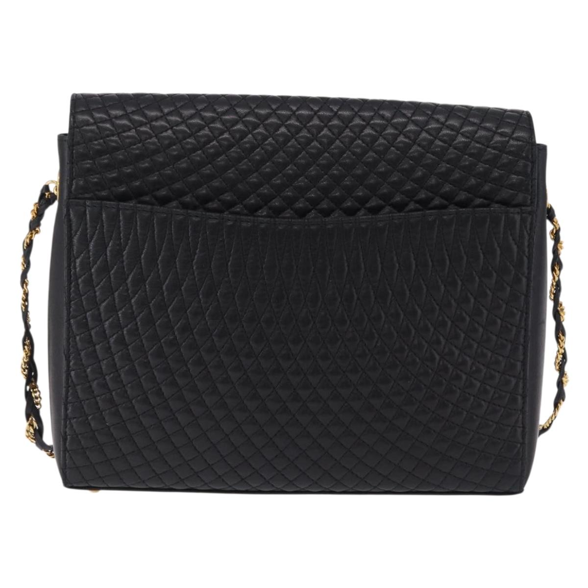 Bally Chain Shoulder Bag Leather Black Gold Tone Auth BA16168