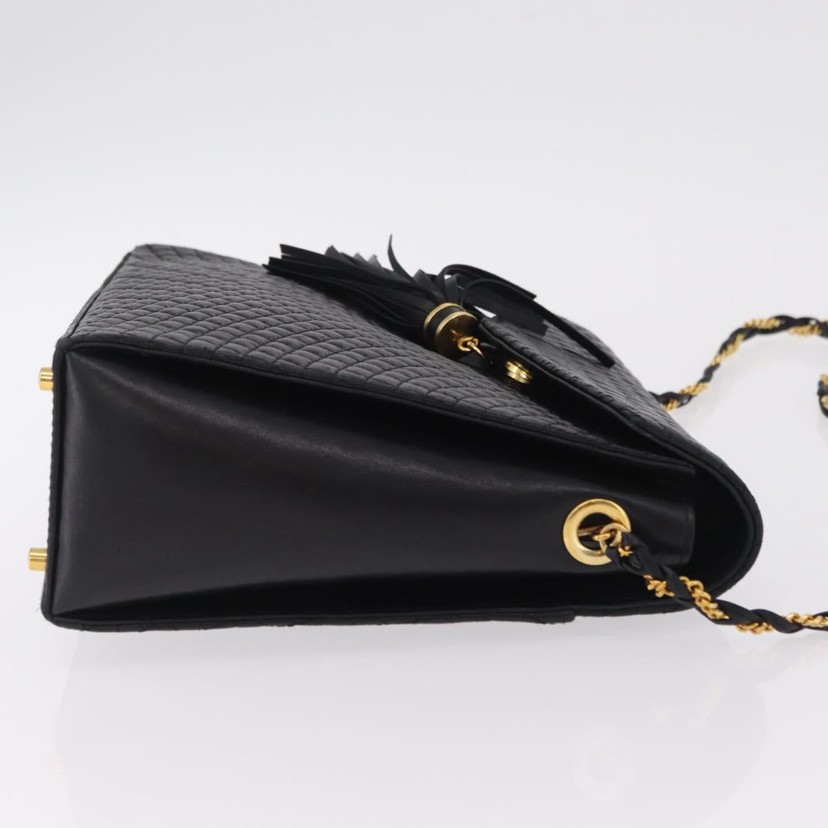 Bally Chain Shoulder Bag Leather Black Gold Tone Auth BA16168