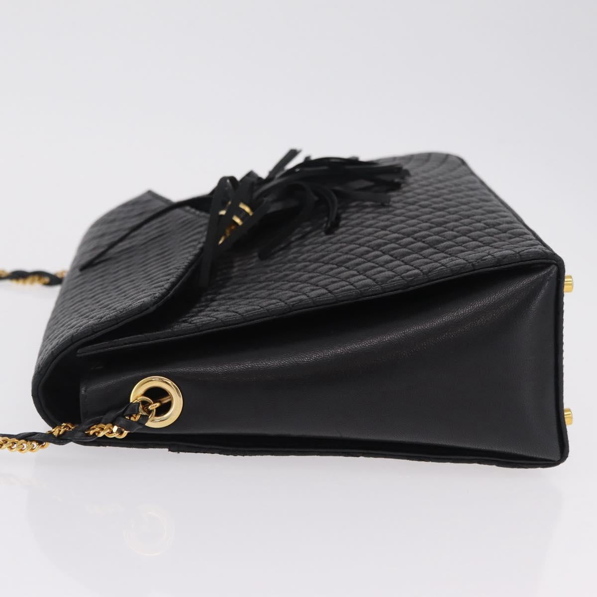 Bally Chain Shoulder Bag Leather Black Gold Tone Auth BA16168