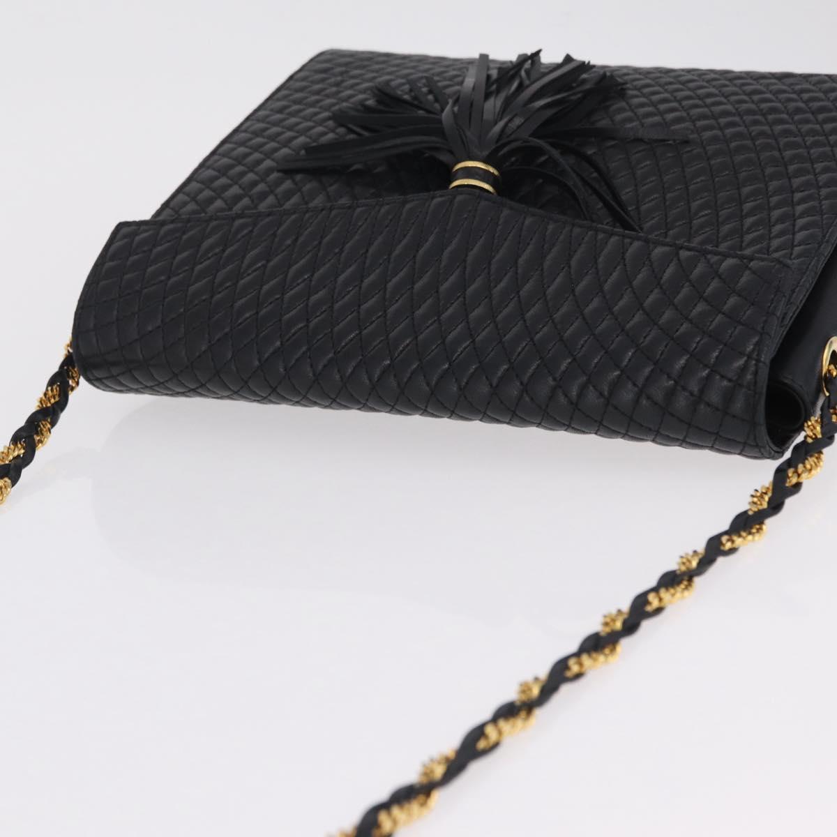 Bally Chain Shoulder Bag Leather Black Gold Tone Auth BA16168