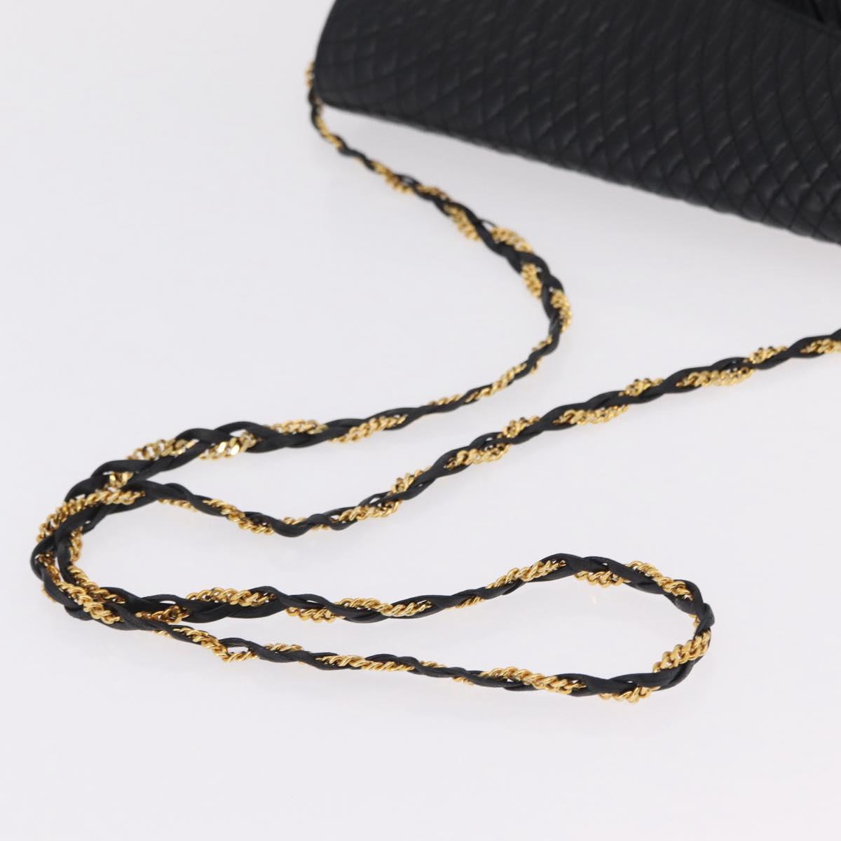 Bally Chain Shoulder Bag Leather Black Gold Tone Auth BA16168