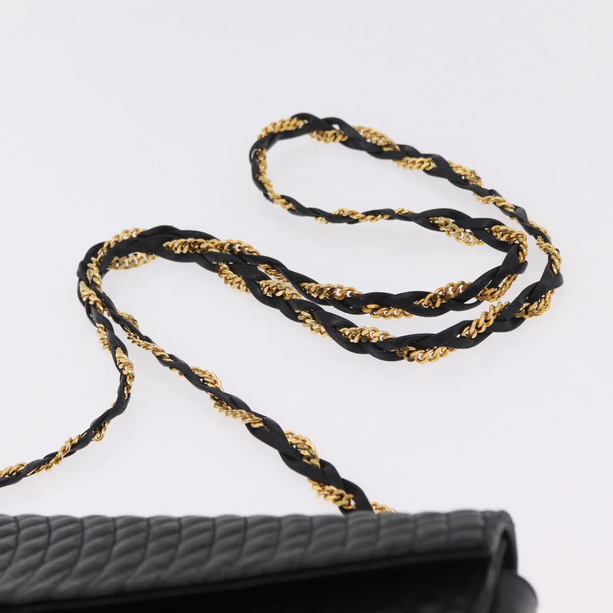 Bally Chain Shoulder Bag Leather Black Gold Tone Auth BA16168