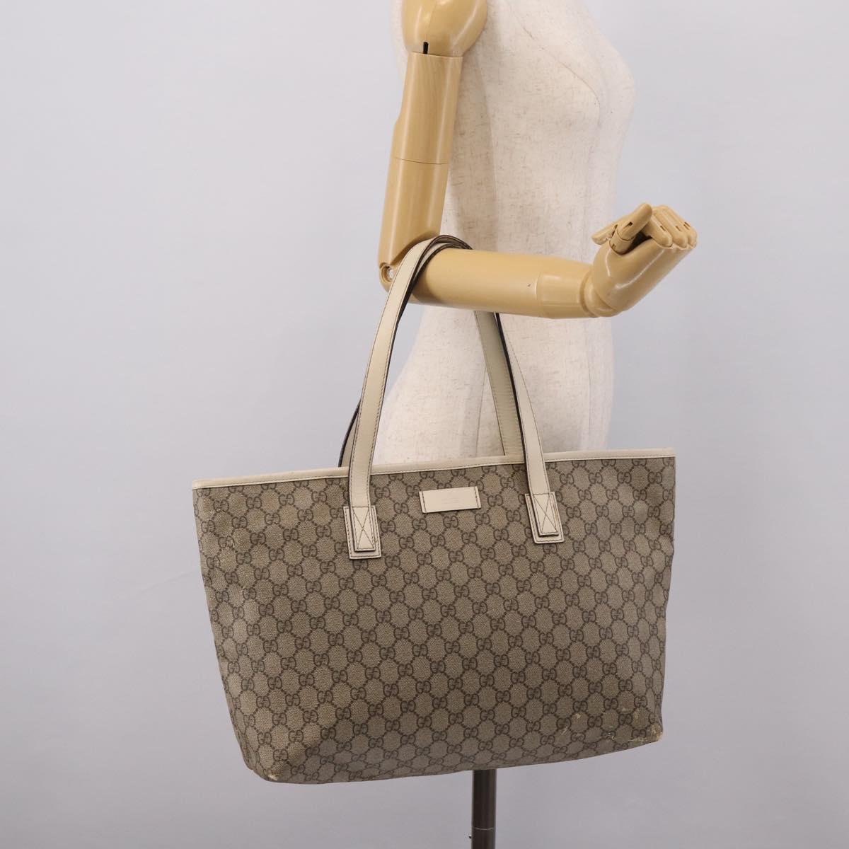 GUCCI GG Supreme Tote Bag PVC Beige Silver 211137 Auth BA16169
