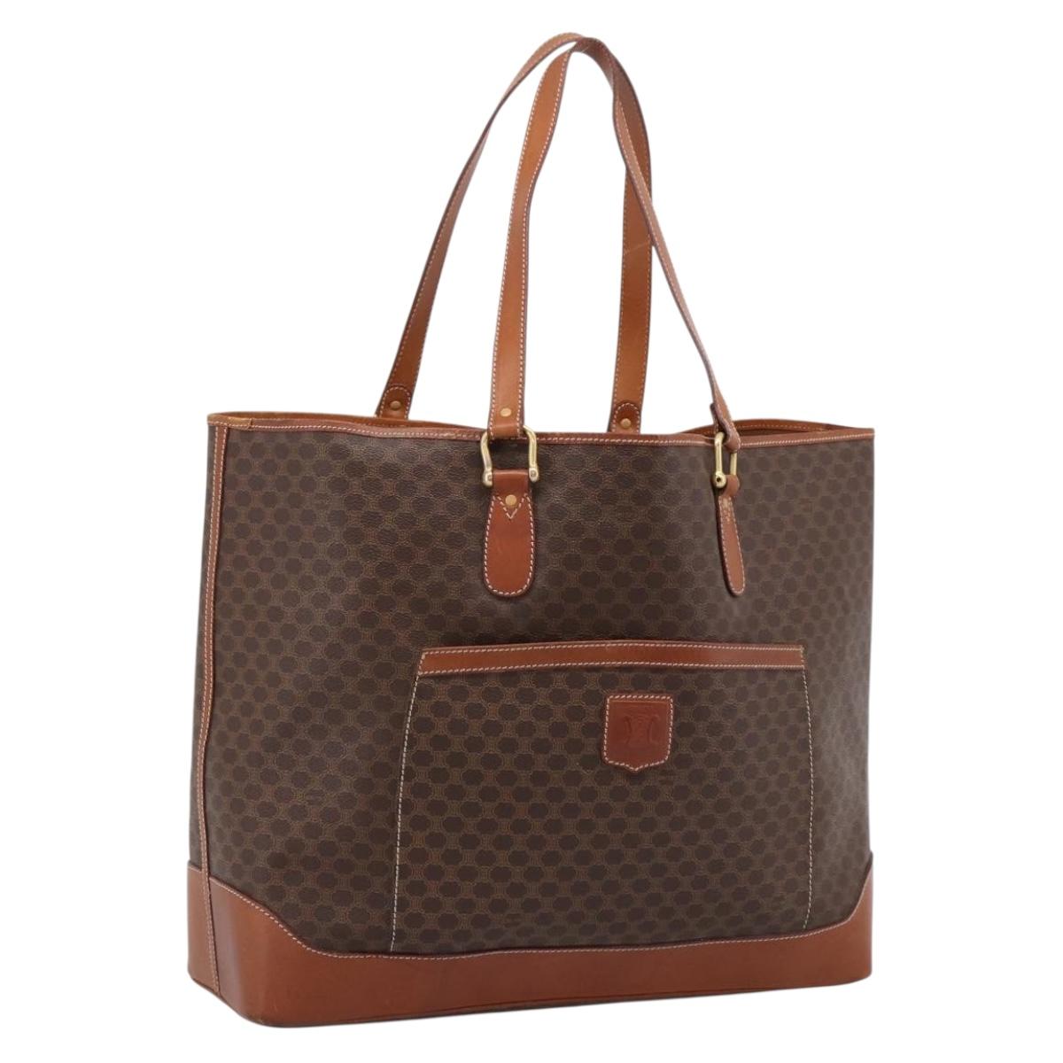 CELINE Macadam Tote Bag PVC Brown Gold Tone Auth BA16170