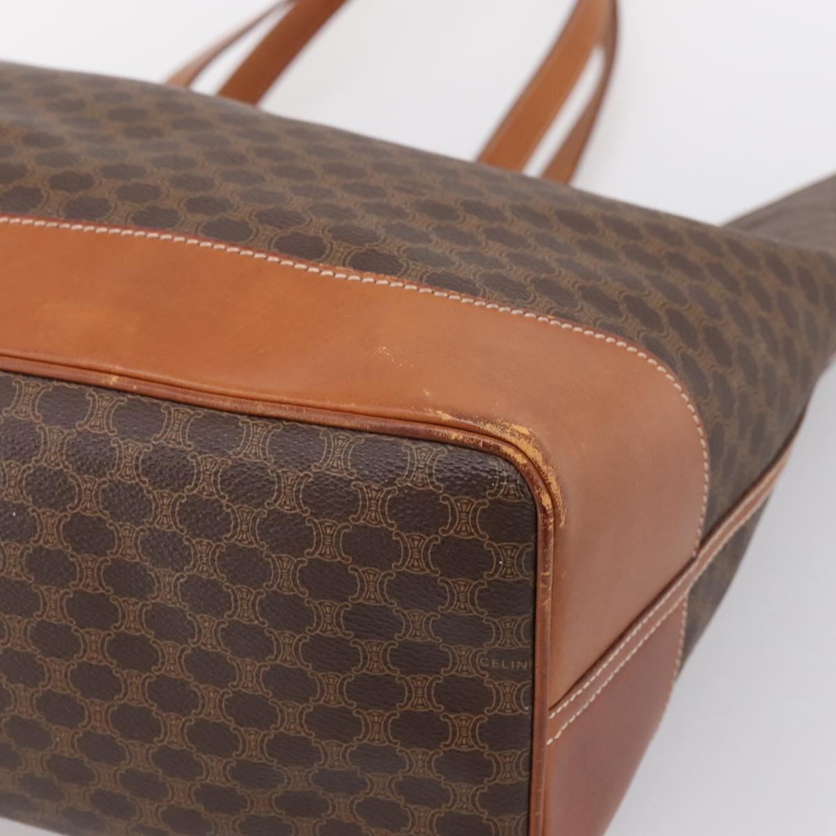 CELINE Macadam Tote Bag PVC Brown Gold Tone Auth BA16170
