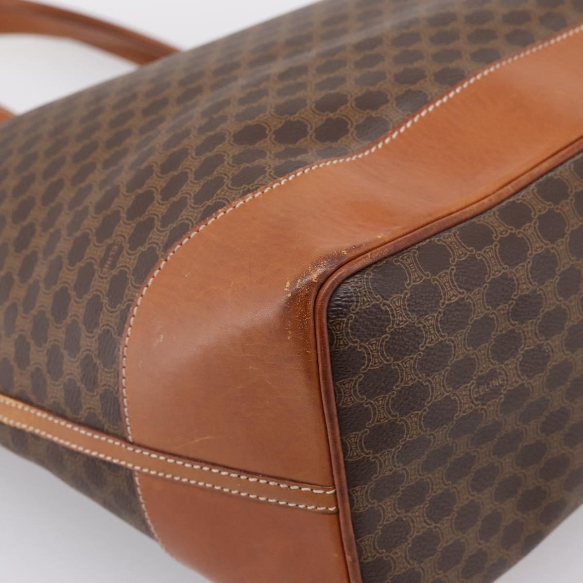 CELINE Macadam Tote Bag PVC Brown Gold Tone Auth BA16170