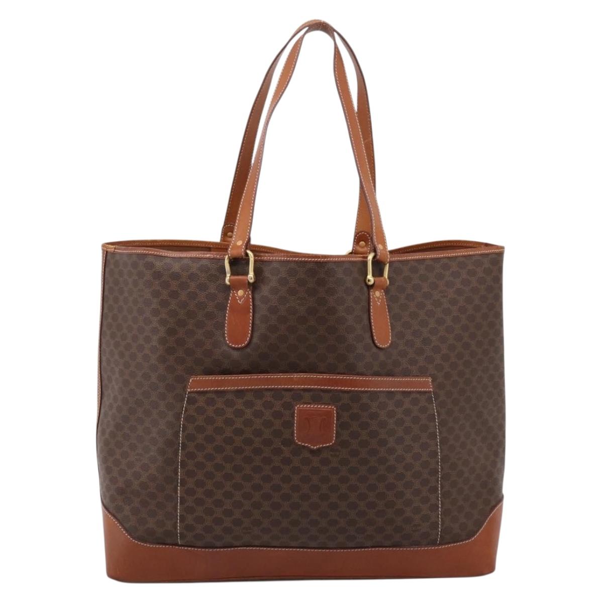 CELINE Macadam Tote Bag PVC Brown Gold Tone Auth BA16170