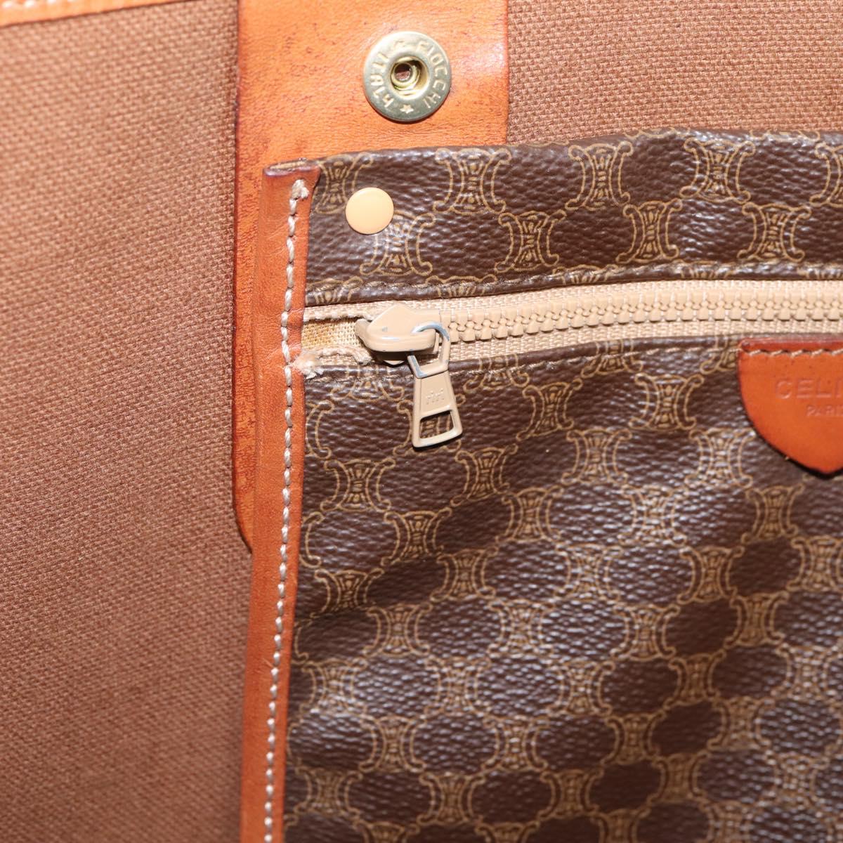 CELINE Macadam Tote Bag PVC Brown Gold Tone Auth BA16170