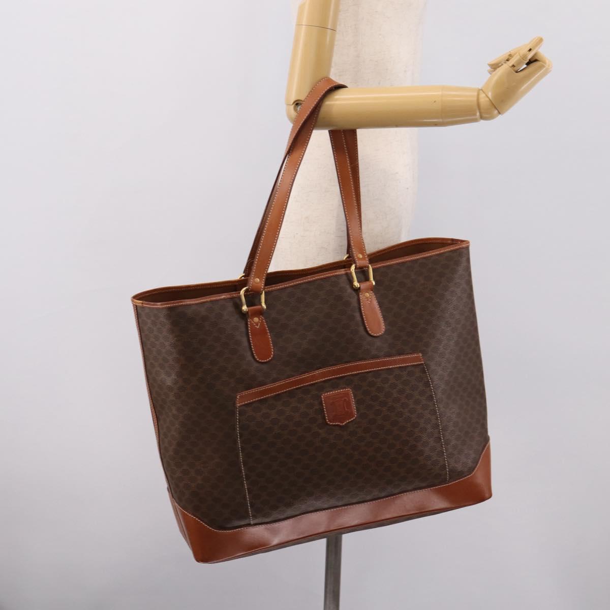 CELINE Macadam Tote Bag PVC Brown Gold Tone Auth BA16170