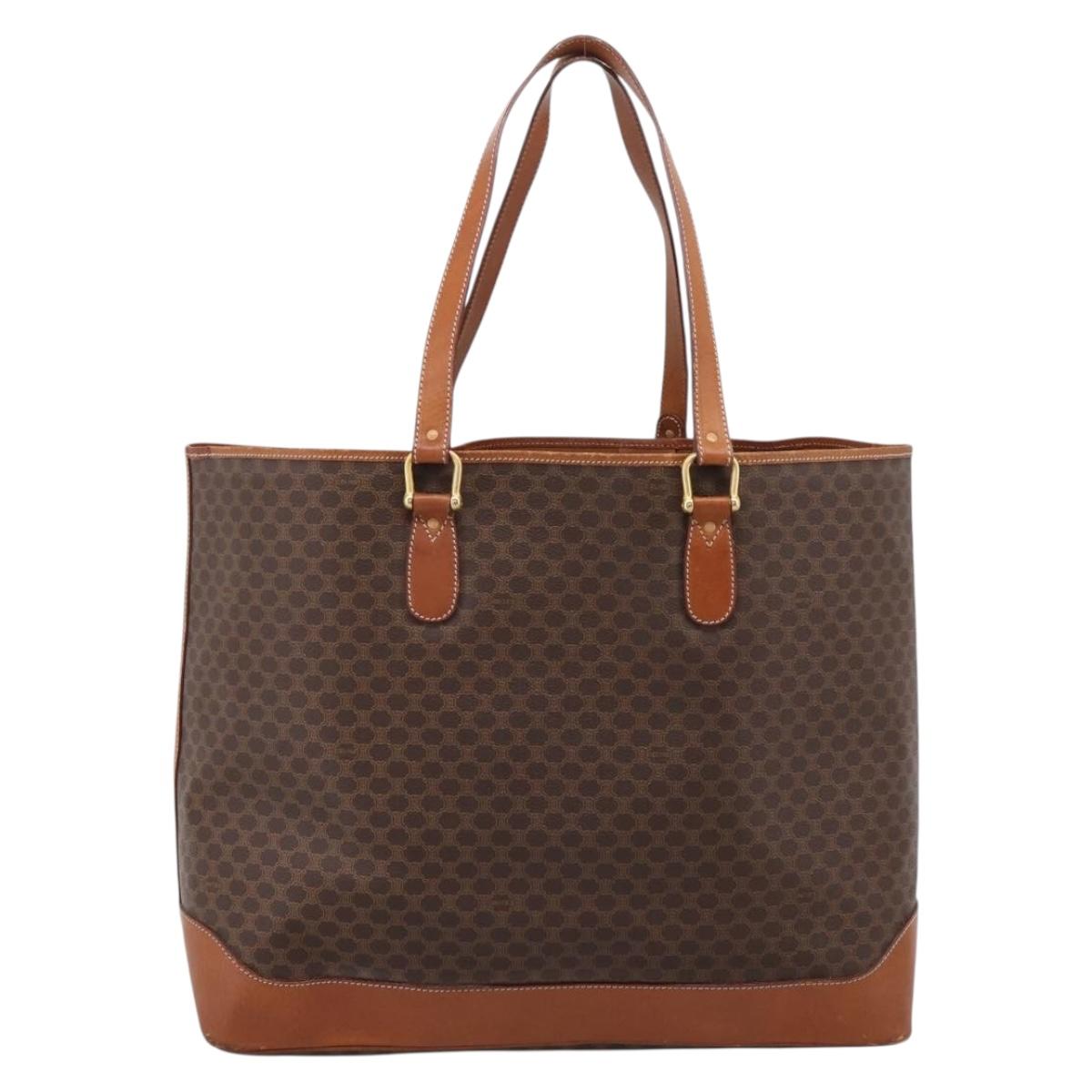 CELINE Macadam Tote Bag PVC Brown Gold Tone Auth BA16170