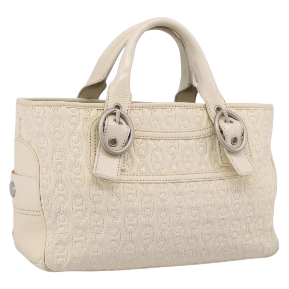 CELINE Boogie Bag Hand Bag Leather White Silver Auth BA16174