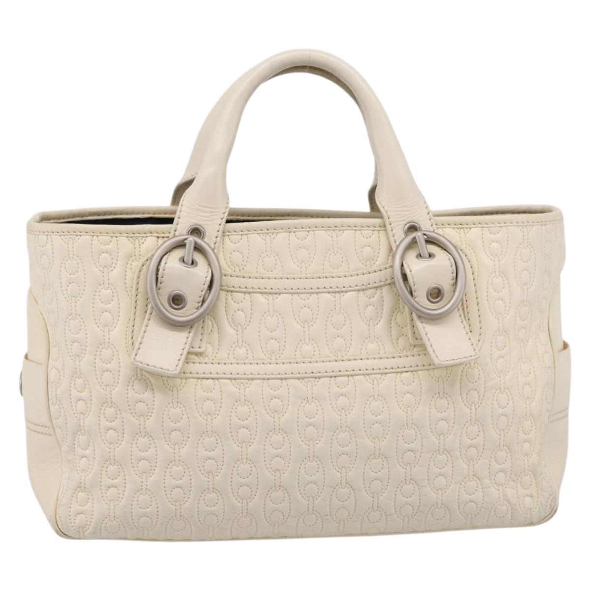 CELINE Boogie Bag Hand Bag Leather White Silver Auth BA16174