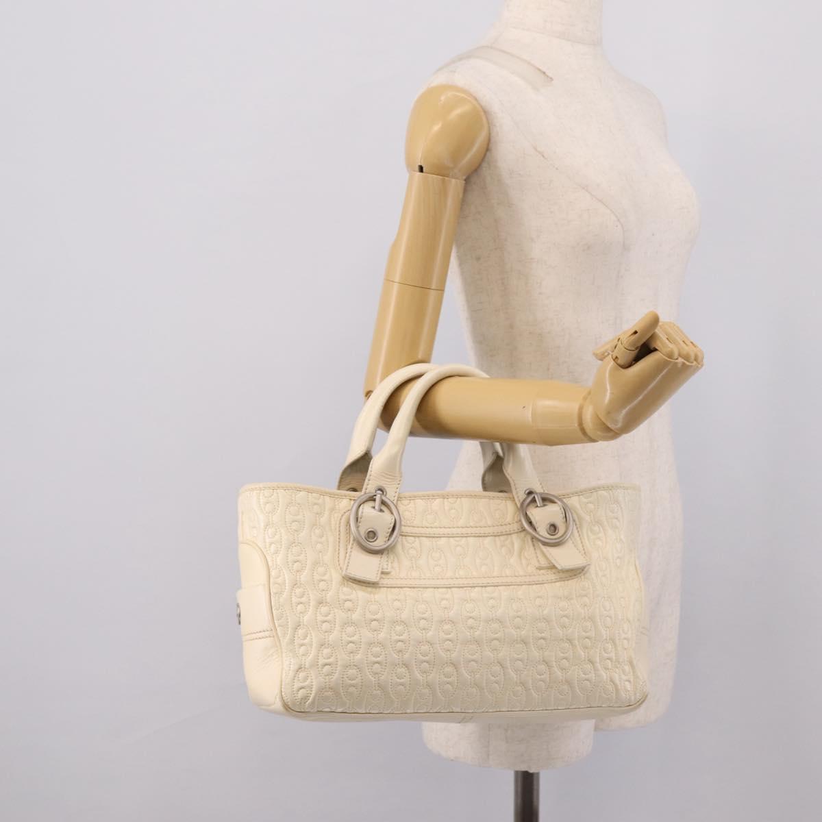 CELINE Boogie Bag Hand Bag Leather White Silver Auth BA16174