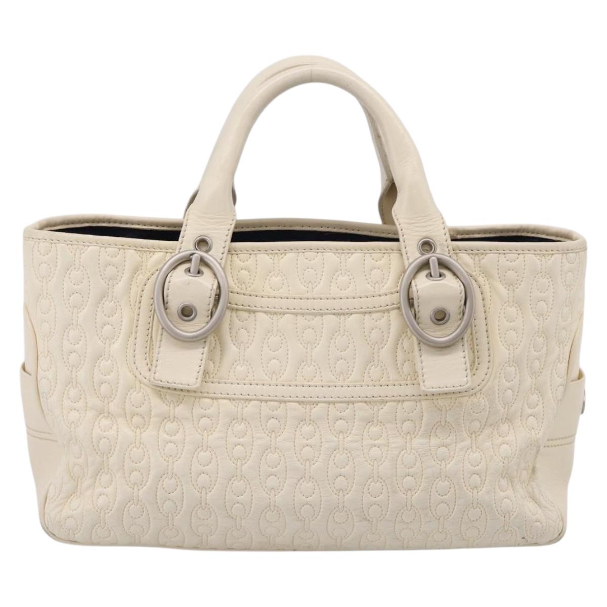 CELINE Boogie Bag Hand Bag Leather White Silver Auth BA16174