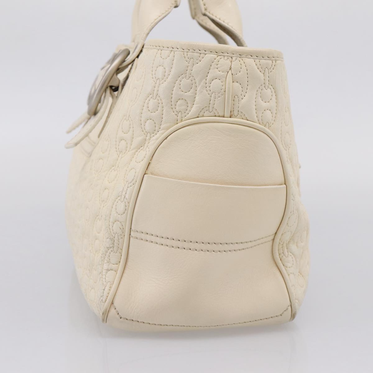 CELINE Boogie Bag Hand Bag Leather White Silver Auth BA16174