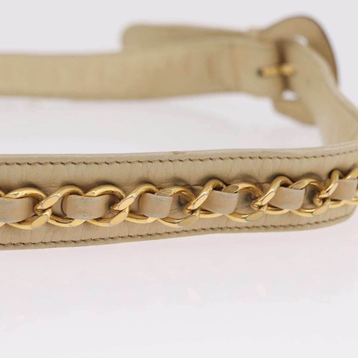 CHANEL Matelasse Waist Bag Lamb Skin Beige Gold Tone CC Auth BA16179