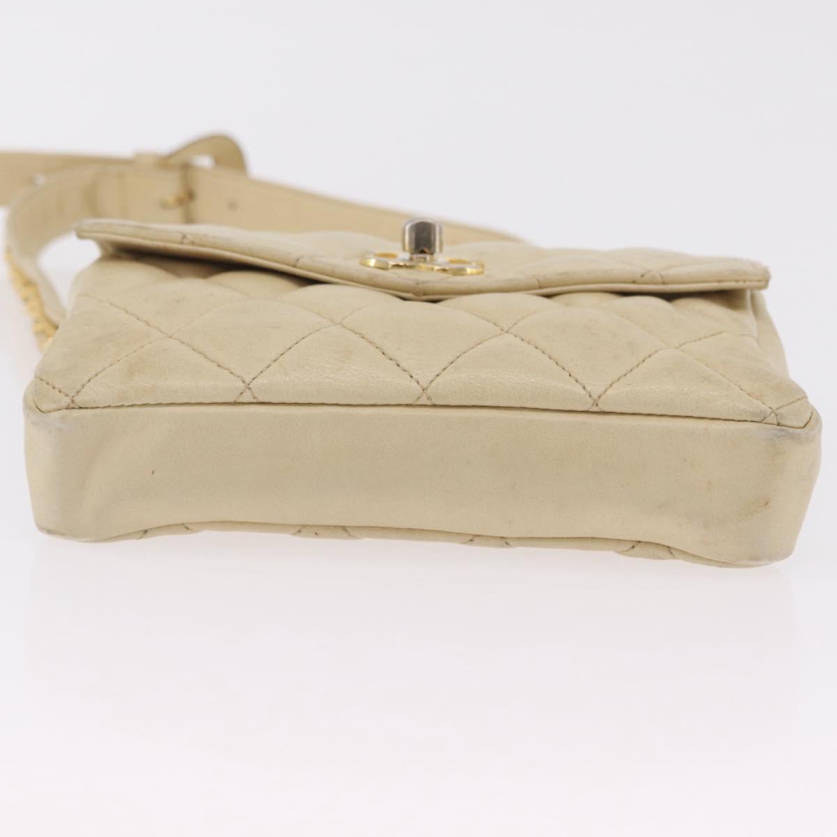CHANEL Matelasse Waist Bag Lamb Skin Beige Gold Tone CC Auth BA16179