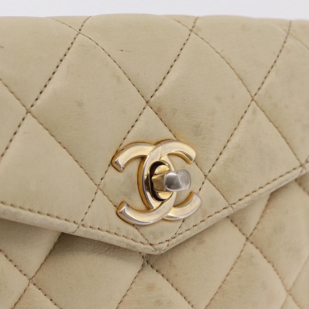 CHANEL Matelasse Waist Bag Lamb Skin Beige Gold Tone CC Auth BA16179