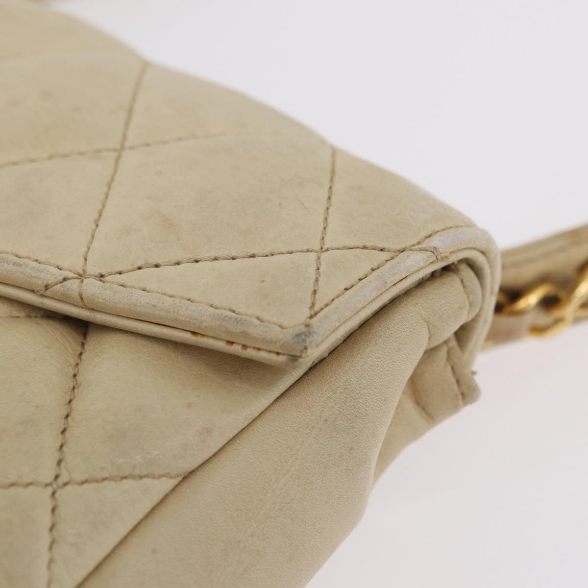 CHANEL Matelasse Waist Bag Lamb Skin Beige Gold Tone CC Auth BA16179