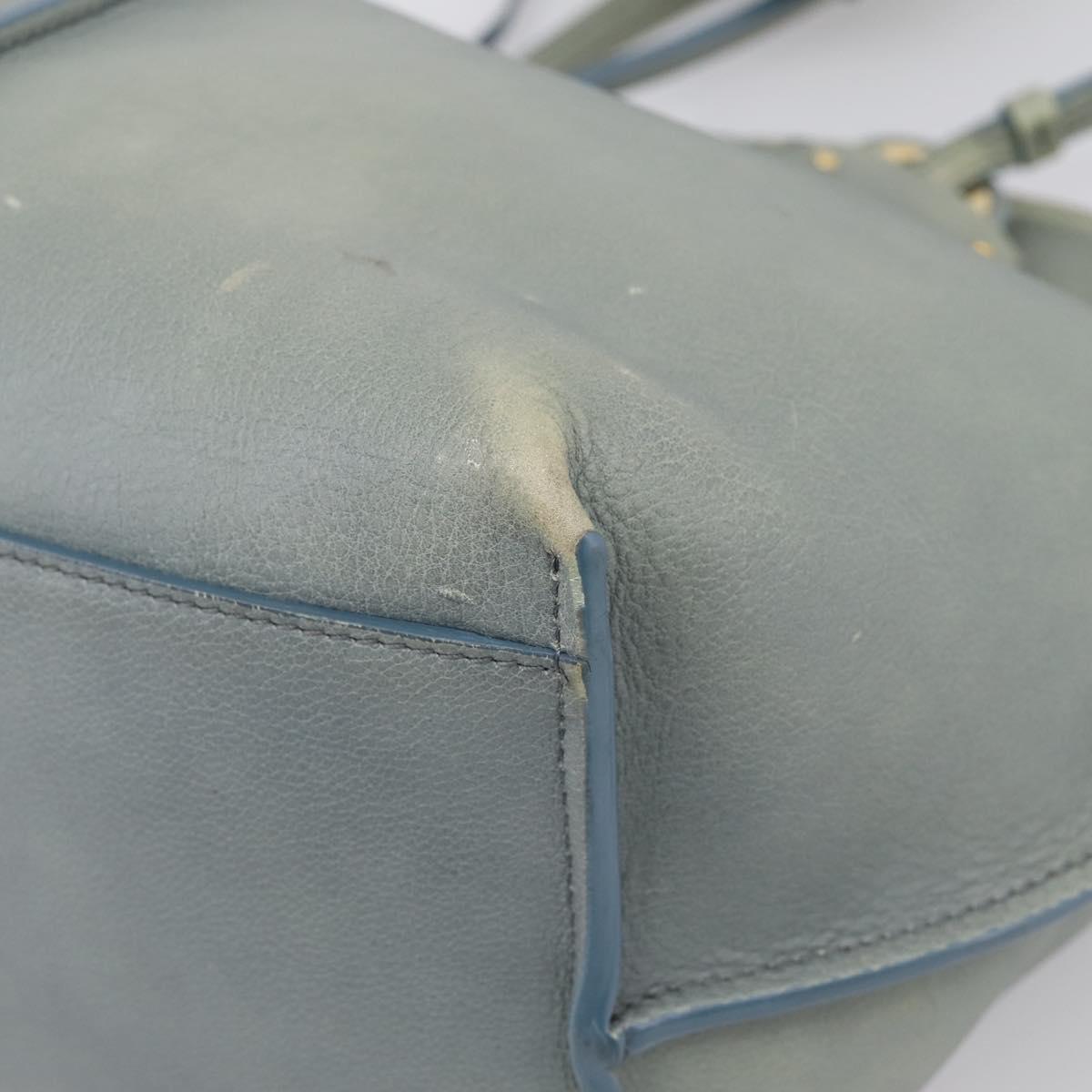 Chloe Vic Tote Bag Leather Light Blue Gold Tone Auth BA16184