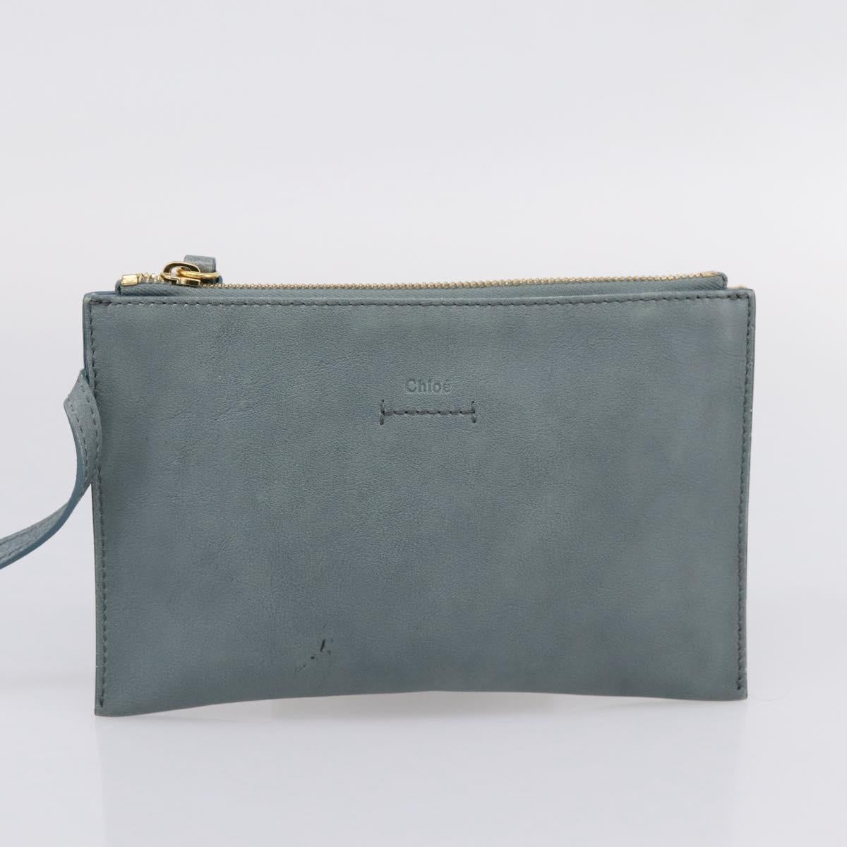 Chloe Vic Tote Bag Leather Light Blue Gold Tone Auth BA16184