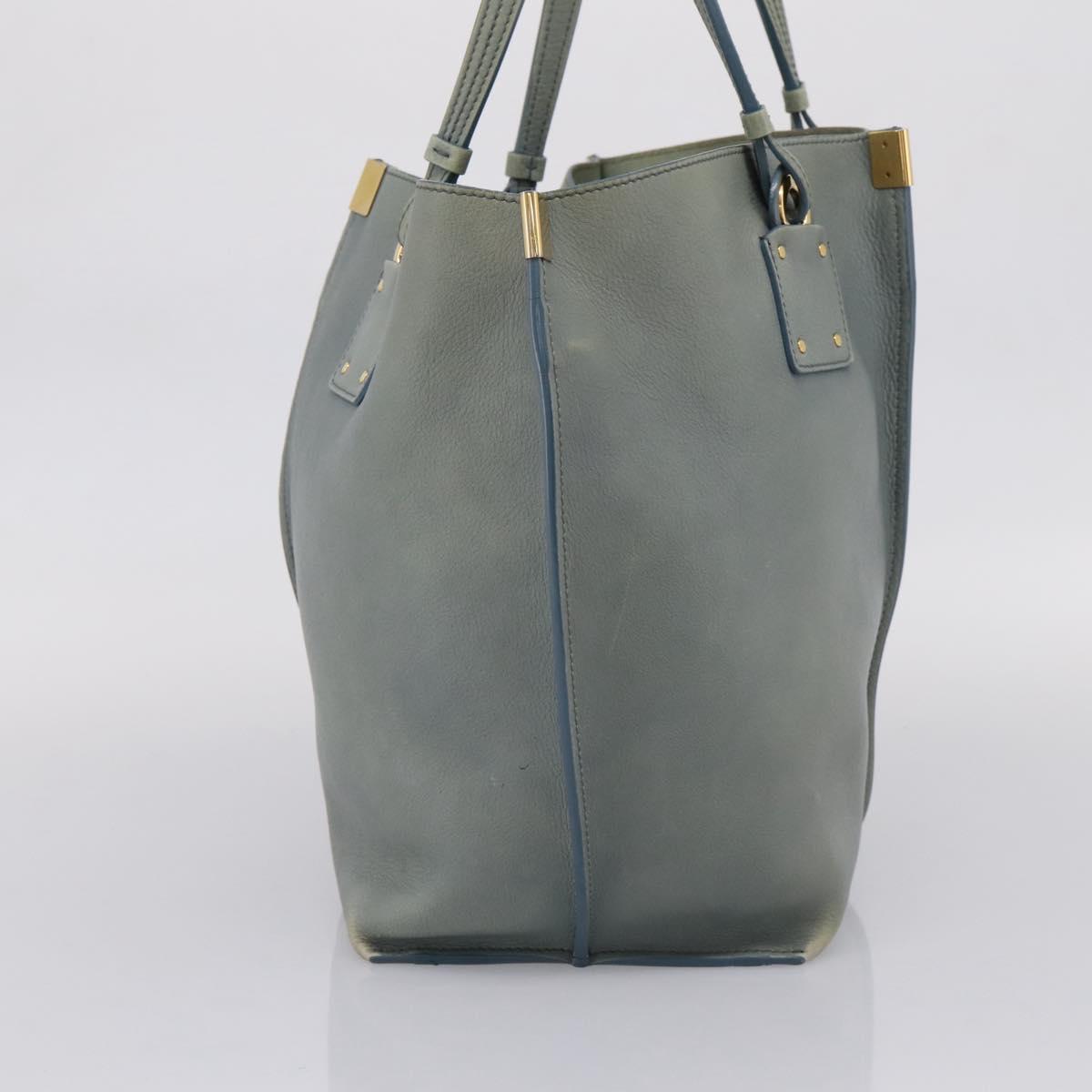 Chloe Vic Tote Bag Leather Light Blue Gold Tone Auth BA16184