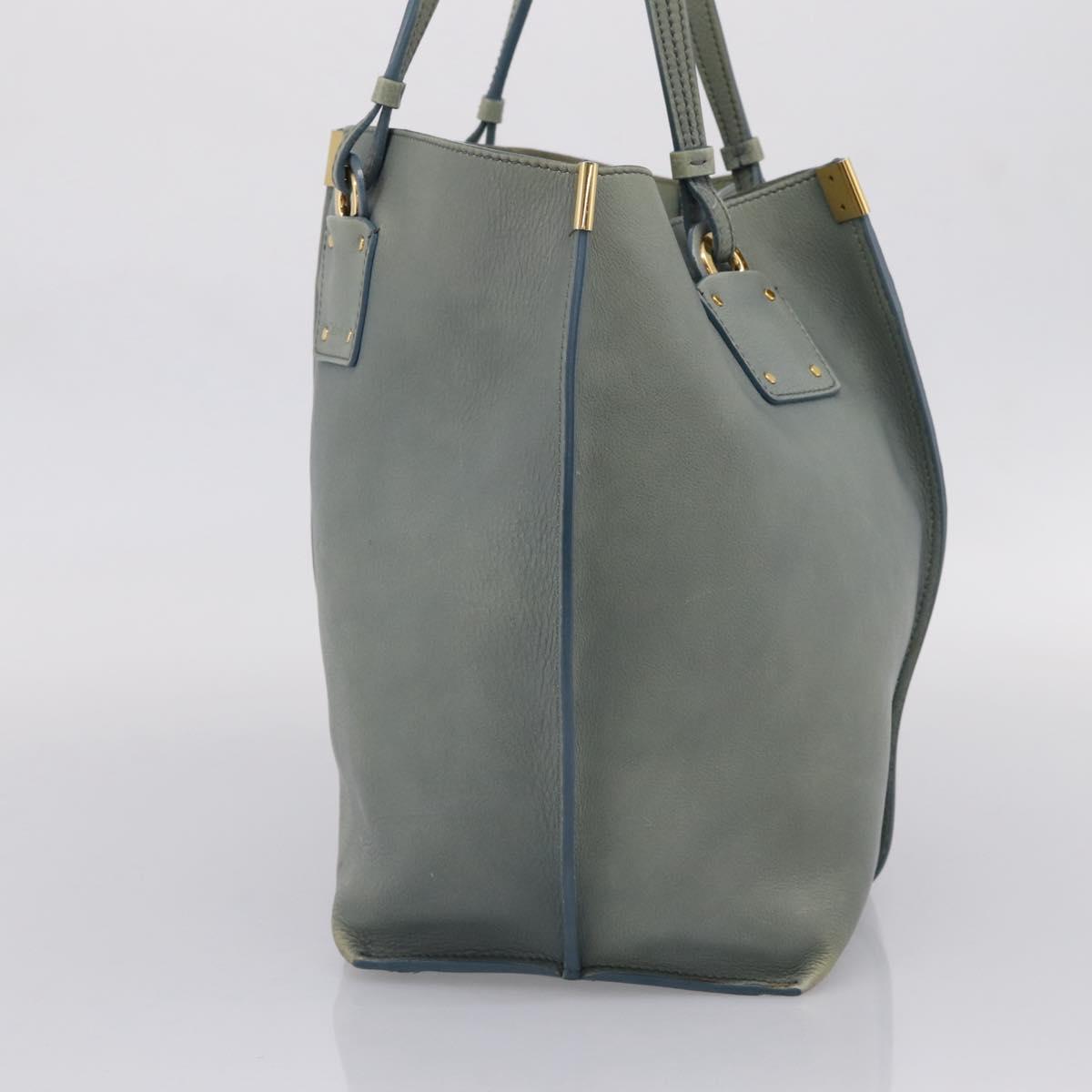 Chloe Vic Tote Bag Leather Light Blue Gold Tone Auth BA16184