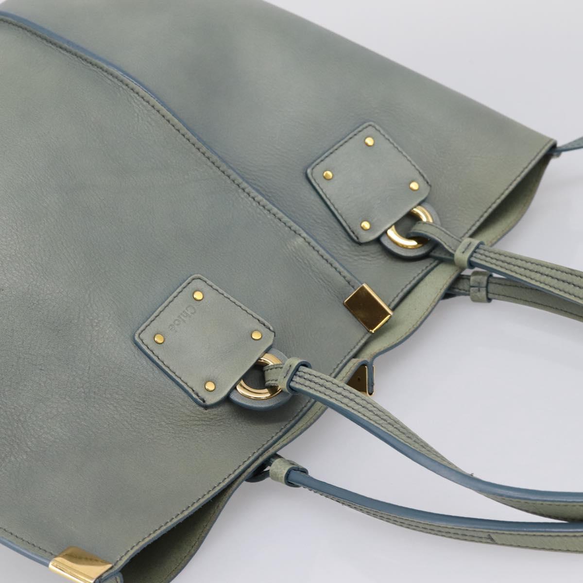 Chloe Vic Tote Bag Leather Light Blue Gold Tone Auth BA16184
