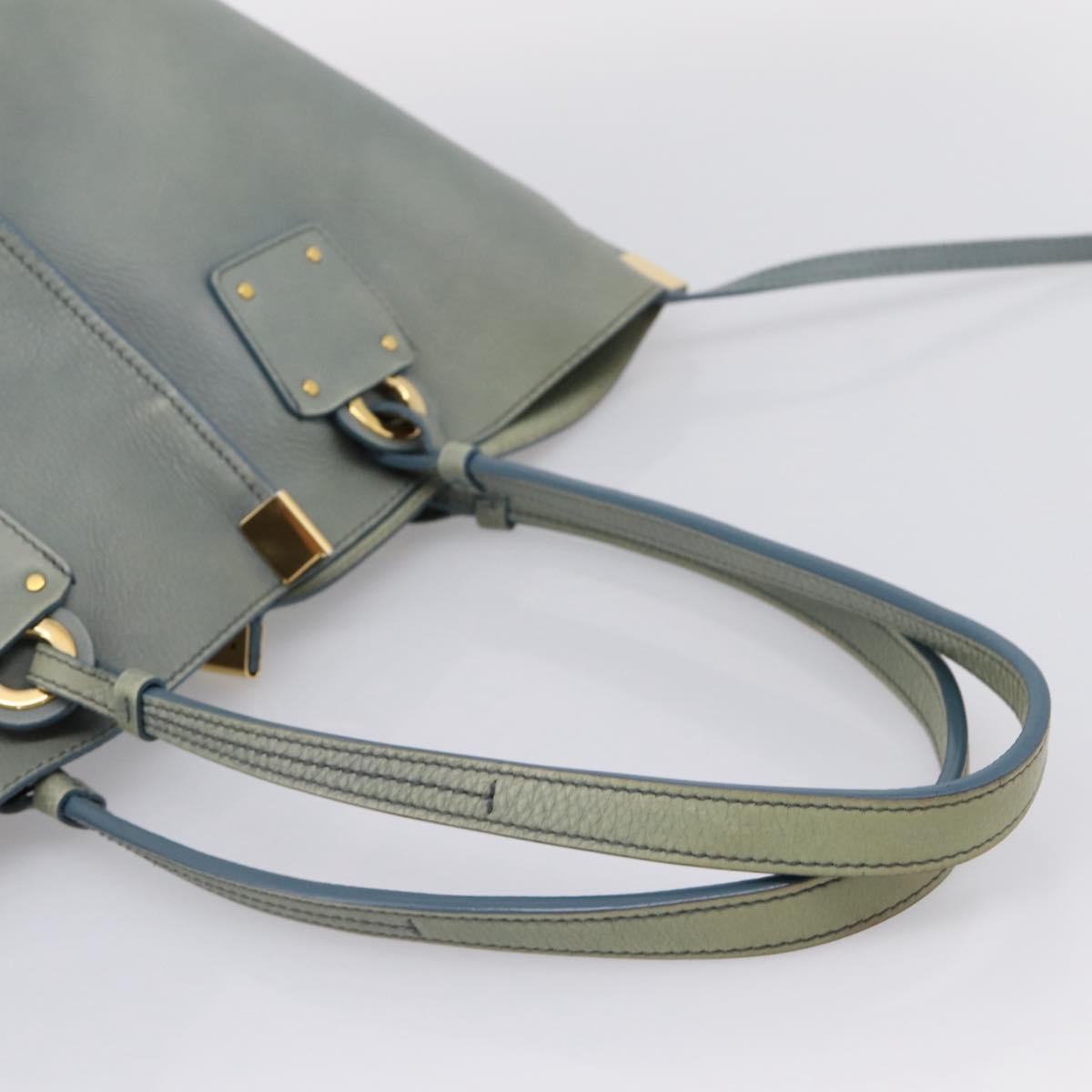 Chloe Vic Tote Bag Leather Light Blue Gold Tone Auth BA16184