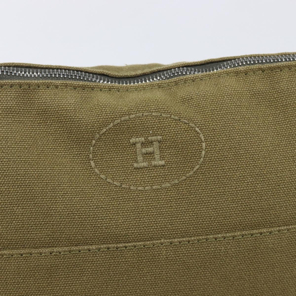 HERMES Bolide Pouch Pouch Canvas Khaki Silver Auth BA16189