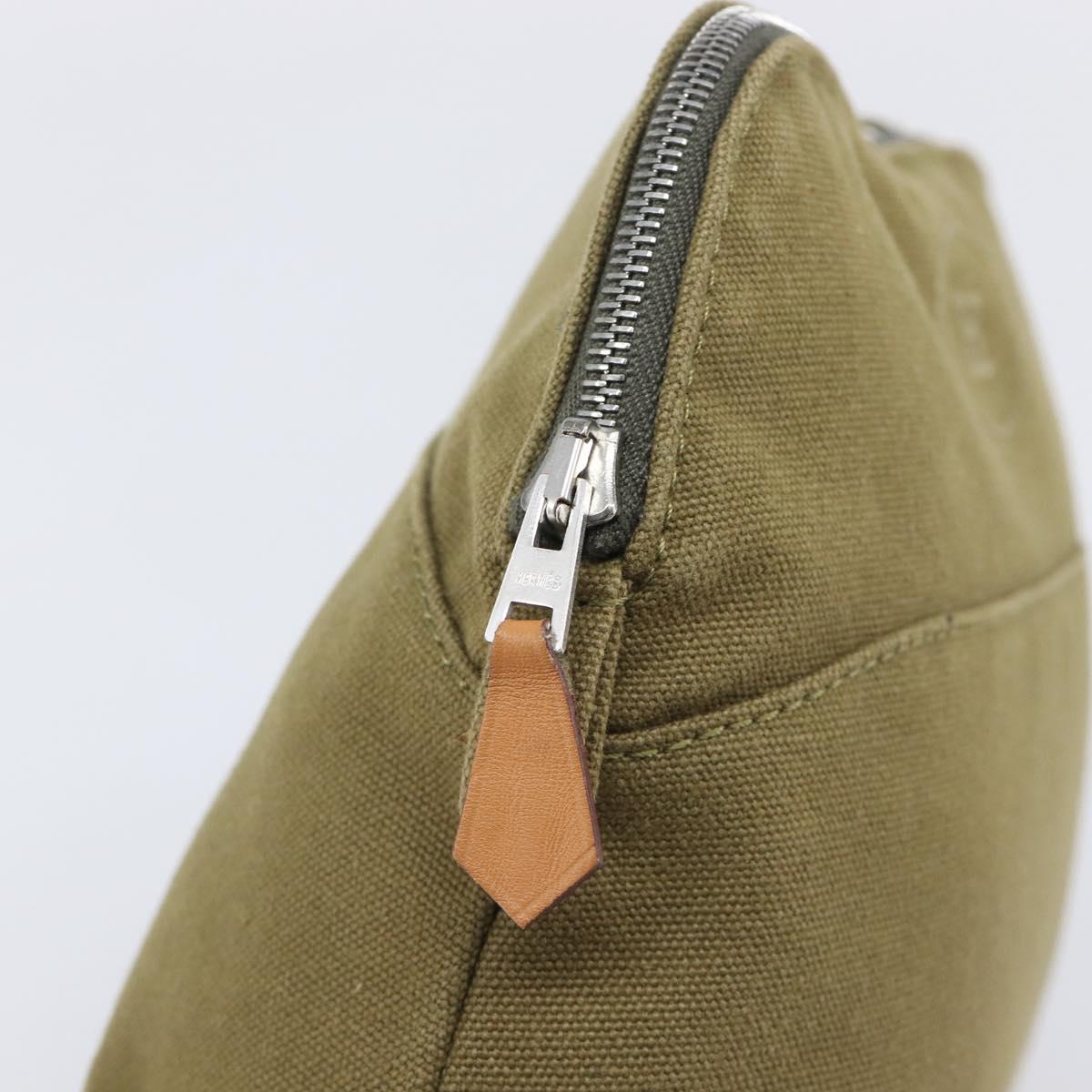 HERMES Bolide Pouch Pouch Canvas Khaki Silver Auth BA16189