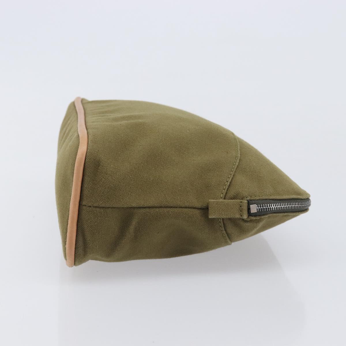 HERMES Bolide Pouch Pouch Canvas Khaki Silver Auth BA16189