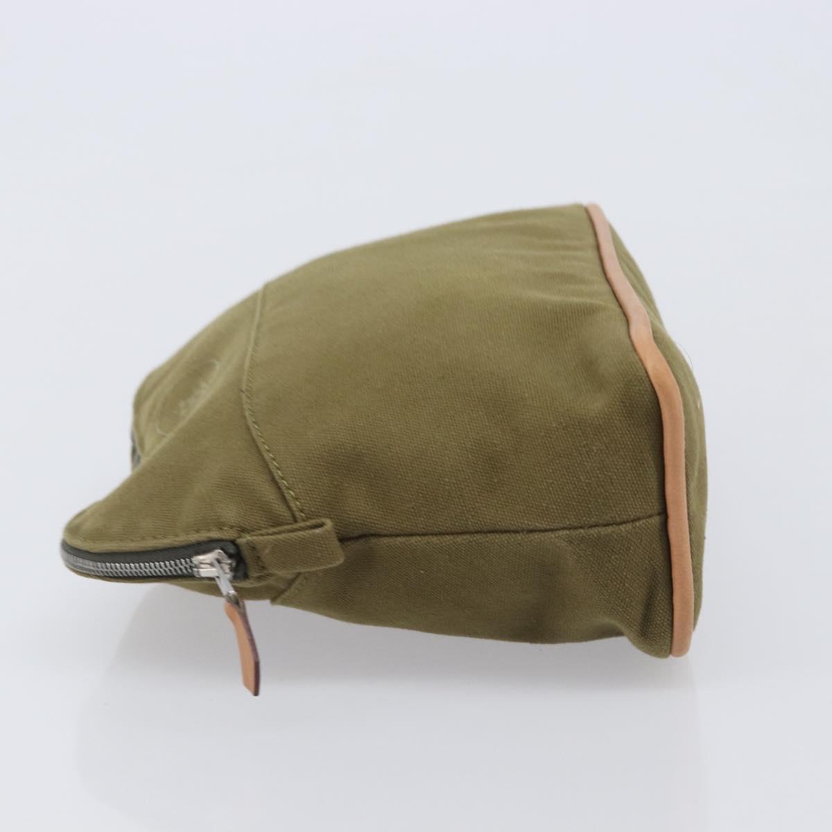 HERMES Bolide Pouch Pouch Canvas Khaki Silver Auth BA16189