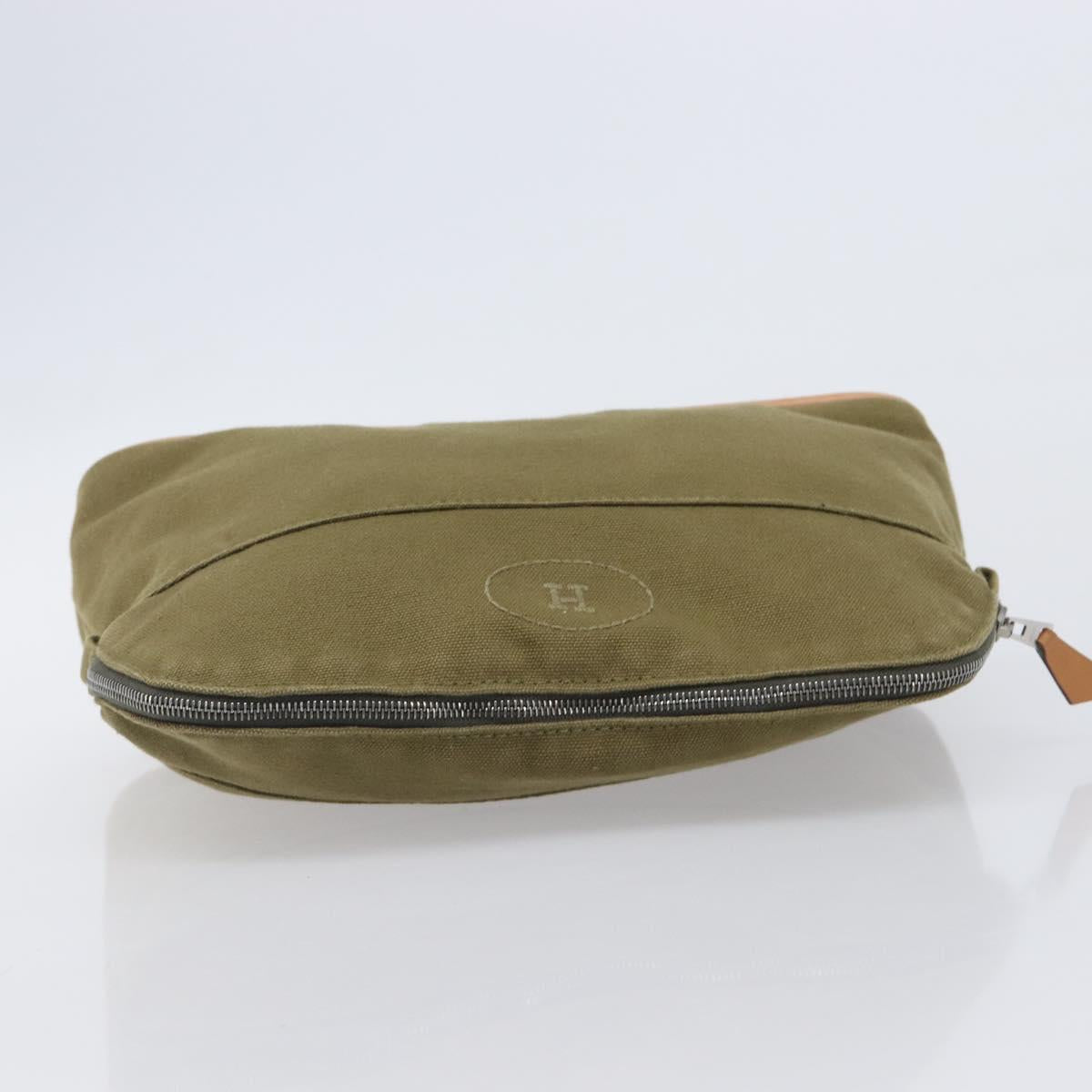 HERMES Bolide Pouch Pouch Canvas Khaki Silver Auth BA16189