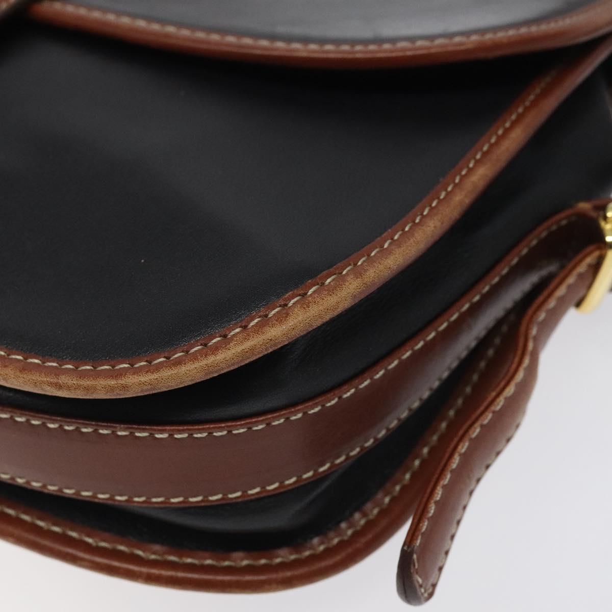 CELINE Shoulder Bag Leather Black Gold Auth BA1619