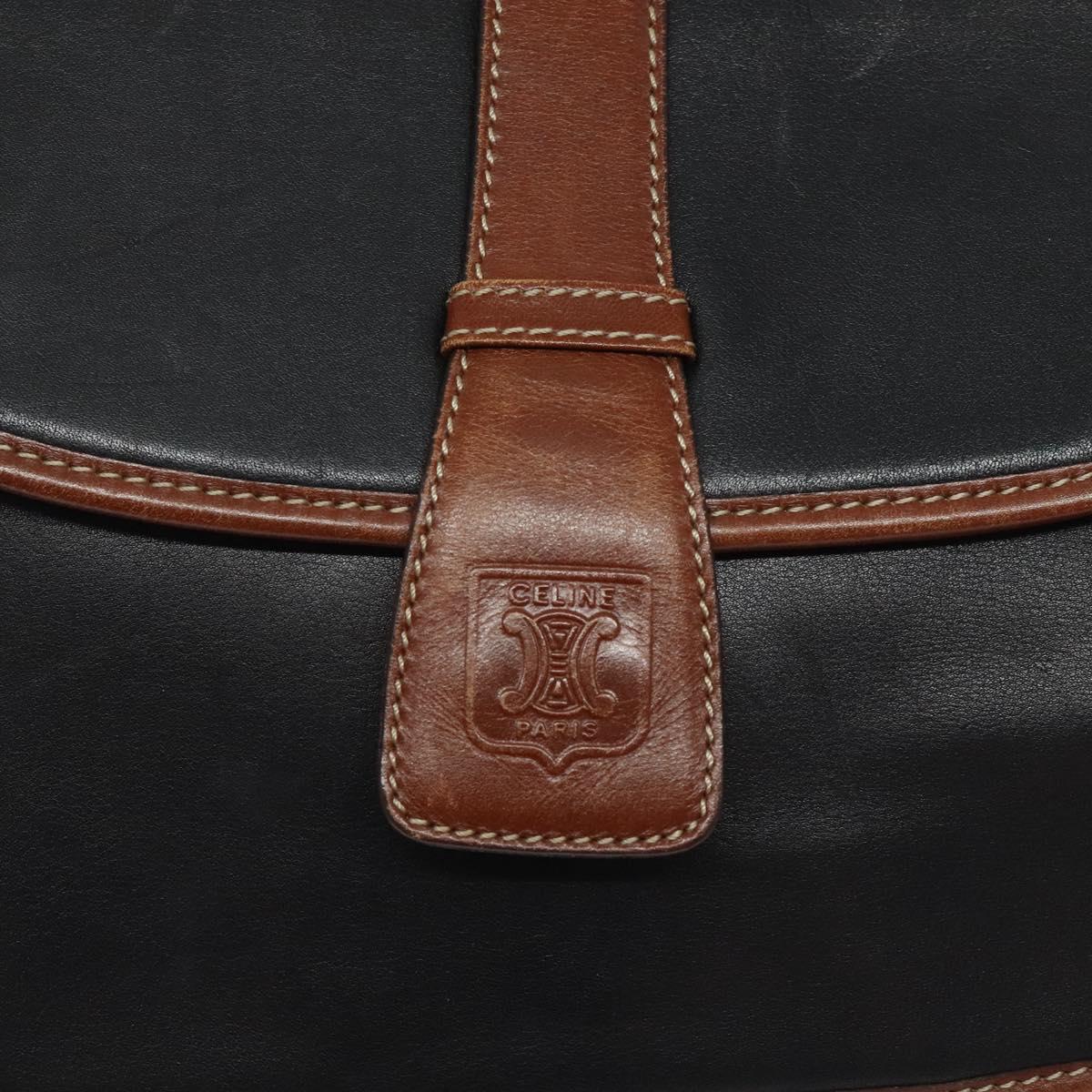 CELINE Shoulder Bag Leather Black Gold Auth BA1619